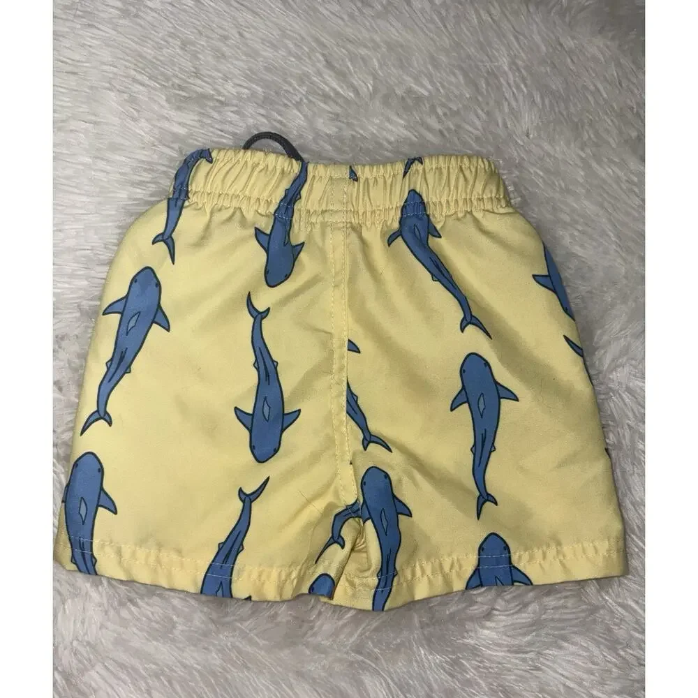 Rugged Butts Boys 6-12 Mo. Yellow Shark Swim Trunks. Cute, Exc. Cond.